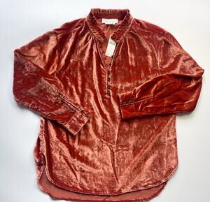 NWT Anthropologie Orange Velvet Long Sleeve Oversized Blouse Size XS